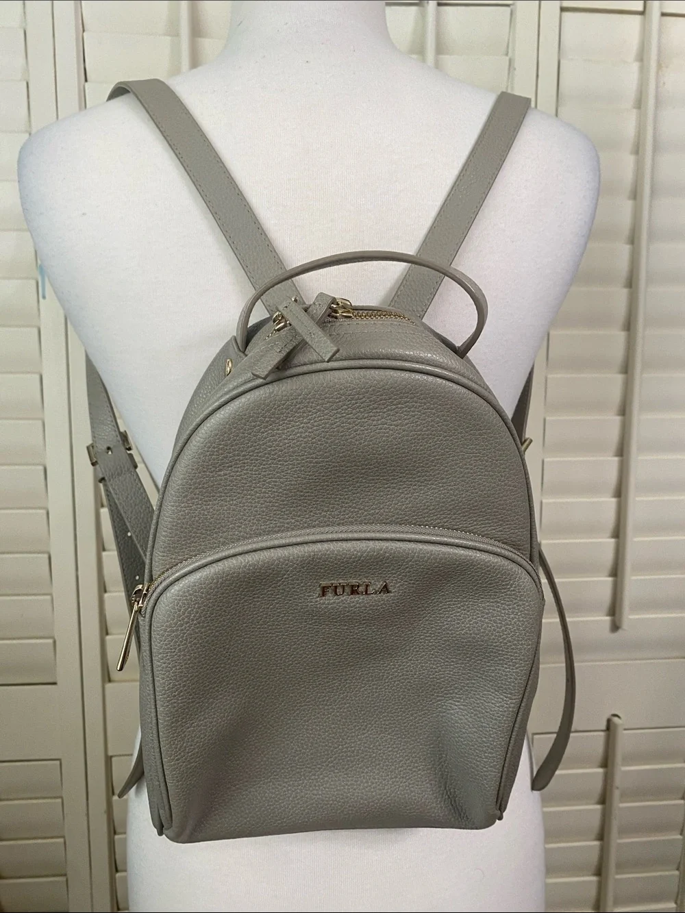 Furla Frida Italian Lux Soft gray Pebbled Leather Backpack